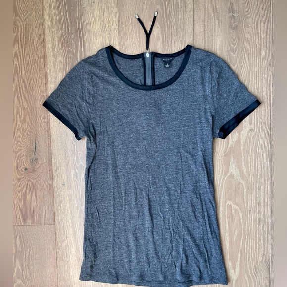 Ann Taylor | gray modal t-shirt with black trim and zipper back - Picture 2 of 9